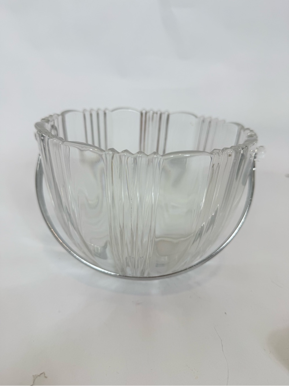 VTG Fostoria Depression Glass Sunray Ice Bucket W/Metal Handle